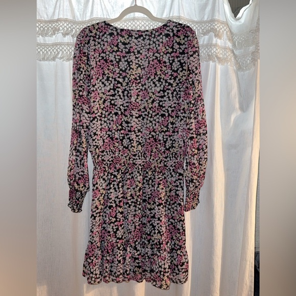 Michael Kors Black and Pink Floral Long Sleeve Dress - Picture 2 of 2